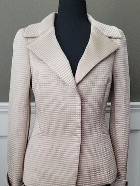 Anne Klein Light Beige Quilted Tailored Blazer